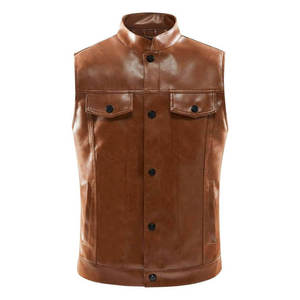 Bulk Supply Premium Genuine Leather Motorcycle <b>Vest</b> <b>Men's</b> <b>Black</b> Biker <b>Vest</b> Custom Logo Wholesale Supplier In Pakistan - Product Image 1