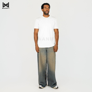 T-shirt en coton blanc épais de haute qualité, surdimensionné, confortable, pour homme, avec impression de logo personnalisé, col côtelé épais, streetwear - Product Image 2