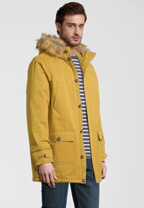 Men's Yellow <b>Hooded</b> Puffer <b>Jacket</b> <b>Fur</b> Lining Windproof Regular Casual Winter Coat Standard Polyester Canvas Material Plus Size - Product Image 3