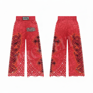 Pantalon de survêtement tendance à taille haute, coupe large, ourlet effiloché, style urbain, personnalisable en couleur et taille, en molleton de coton - Product Image 4