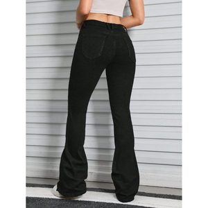 Jeans de Mezclilla Negros, Ajustados, con Corte de Campana, para Mujer, Tejido Transpirable Ecológico, Estilo Urbano, Talla 26 40 - Product Image 3