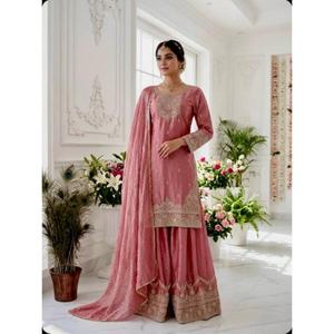 NUEVO SALWAR KAMEEZ DE SEDA LISTO PARA USAR con DUPATTA, DISEÑO ELEGANTE Y BORDADO, PARA BODA - Product Image 1