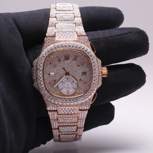 Montre Hip Hop Unisexe en Moissanite et Diamant, Haute Qualité, Plaqué Or Rose 18K, Acier Inoxydable, Véritable Or Rose 18K, Tendance Affaires - Product Image 5
