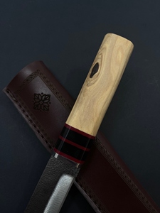 Jexa Tanto มีดล่าสัตว์เหล็กกล้าคาร์บอนใบมีดคงที่ขอบหยักบางส่วนปลอกหนังมะกอกไม้ (รับประกัน3ปี) - Product Image 6