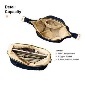 Sac à bandoulière pour femme Hody Denim, sangle simple, 60 cm, fermeture éclair, résistant à l'eau, doublure en satin de 12 pouces, usage quotidien, toutes saisons - Product Image 5