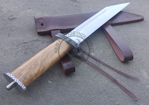 Couteau Viking Seax en acier carbone forgé à la main, 10 pouces, manche en bois d'olivier, ambidextre, finition haute brillance, couteau de chasse multi-usage - Product Image 2