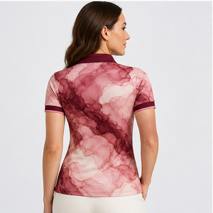 Polo Personalizado para Mujer con Estampado de Mármol Borgoña, Secado Rápido, Transpirable, Manga Corta, Uniforme de Golf, WPS-0770 - Product Image 2