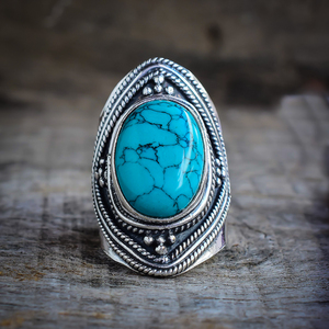 Oval <b>Turquoise</b> <b>Ring</b> 925 Sterling Silver Classic Style Engagement <b>Ring</b> Wedding Jewelry Gift For Her - Product Image 1