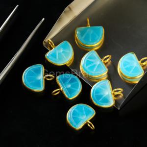 Dark Blue Chalcedony Orange Fruit Carved Gemstone <b>Charm</b> Pendant Gold Vermeil Healing Crystal Jewelry Natural Chalcedony Pendant - Product Image 3