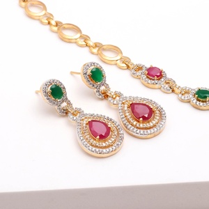 High Quality Emerald Ruby CZ Necklace Set Brass 22K Gold Plated Bridal Jewelry Bulk Order Gift for Her - Product Image 2
