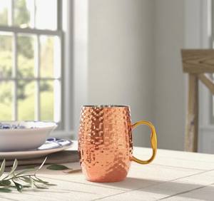 Mug en cuivre de luxe Welyo avec poignée, design martelé, grande capacité, vaisselle de bar vintage - Product Image 3