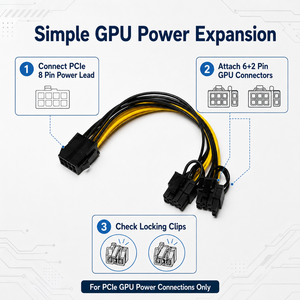 FYX Stock PCIe 8-Pin Buchse auf Dual 8-Pin <span class=keywords><strong>6</strong></span>+2 Stecker <span class=keywords><strong>GPU</strong></span>-Stromverteilerkabel Grafikkarten-Adapter Verlängerungskabel Großhandel - Product Image 5