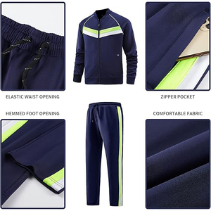Navy Neon Green White Chevron Tracksuit Men Zip Jacket <b>Jogger</b> Pants Athletic Casual Two Piece Set - Product Image 4