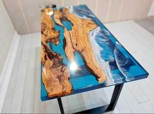 Luxury Ocean Wave <b>Epoxy</b> <b>Resin</b> Coffee <b>Table</b> Live Edge Solid Wood Handmade Designer Center <b>Table</b> Modern Home Furniture - Product Image 3