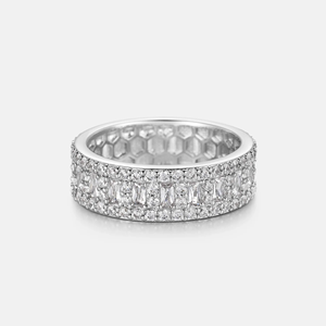 Anillo de Eternidad de Moissanita para Mujer, Corte Esmeralda, Engaste Pavé, Joyería Clásica para Boda - Product Image 2