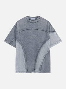 Men Washed <b>Patchwork</b> Anti-Wrinkle 220g Cotton T-<b>Shirt</b> Loose Fit Short Sleeve O Neck Blank Design Streetwear Summer Casual - Product Image 3
