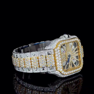 Fully Iced VVS Moissanite Diamond Luxury Analog Movement Stainless Steel Band <b>Watch</b> <b>Gold</b> Plated Antique Hip Hop Quartz - Product Image 5