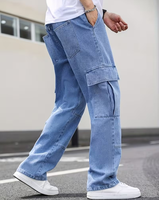 Jeans Homme Personnalisés en Gros, Coupe Ample Droite, Respirants, Taille Mi-Haute, Teints en Pièce, Tissu Adouci, Spandex/Coton