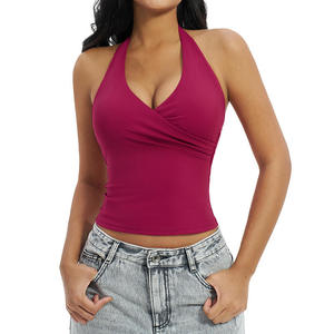 Women’s V-Neck Halter Yoga Tank <b>Top</b> Slim Fit Quick Dry Brushed Fitness Sports Casual <b>Top</b> - Product Image 3