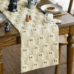 Runner da Tavola Halloween in Jacquard Fantasma Beige, Materiale Morbido in Finta Pelliccia - Product Image 1