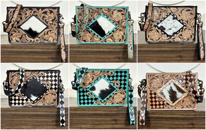 Bolsos de Hombro Pequeños de Cuero Hechos a Mano de Alta Calidad, Piel de Vaca y Patrón a Cuadros, Estilo Occidental, Bolso Cruzado Cuadrado con Correa para la Muñeca - Product Image 6