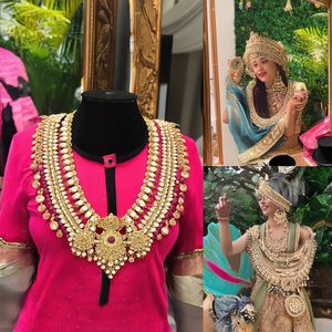 ชุดสร้อยคอยาวดีไซน์หรูหราแบบมีนาคารี รุ่น Royal Forming Designer Meenakari รหัสสินค้า 11059016GL ชุบทอง เหมาะสำหรับสวมใส่ทุกวัน พร้อมชุดต่างหูเก๋ไก๋ - Product Image 3