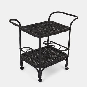 Rattan cane drink cart accessories for dining areas stylish woven beverage <b>serving</b> <b>trolley</b> carts - Product Image 5