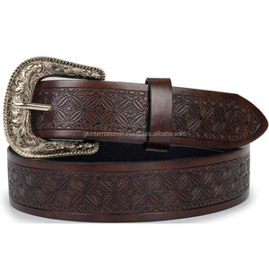 Ceinture d'outillage en cuir occidental gaufré de conception de tissage de panier sculpté à la main vintage pour unisexe au fabricant en gros - Product Image 2