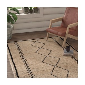 Alfombra Geométrica de Yute Rectangular Estilo Bohemio, Tejido Plano de Pelo Corto para Sala de Estar, Antideslizante y de Fácil Limpieza - Product Image 4