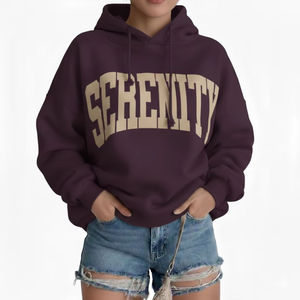 Sweat à capuche oversize en polaire douce pour femme, coupe décontractée, manches longues, pull confortable, style streetwear chic et décontracté, capuche spacieuse, logo frontal - Product Image 4