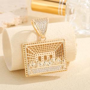 Bijoux religieux chrétiens Hip Hop plaqués or 14 carats, pendentif « L'Ultima Cene », ornements de prière et de bénédiction - Product Image 1