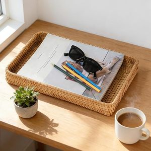 Bandeja de Servir Rectangular Plegable de Ratán Boho Hecha a Mano, Decoración de Mesa Ecológica con Madreperla, Fabricada por KingCraftViet - Product Image 1