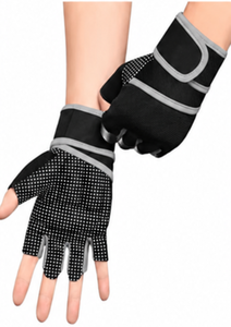 <b>Half</b> Finger PU Gym Gloves Mesh Breathable Anti <b>Slip</b> Adjustable Wrist Strap for Weight Lifting Unisex - Product Image 2