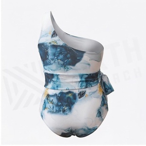 Ensemble de yoga 2 pièces imprimé papillon bleu avec finition dorée, body à col en V profond et jupe portefeuille longueur genou - Product Image 2