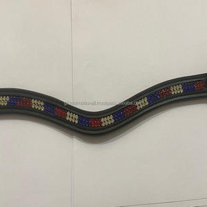 Nouvelle bande de front de cheval en cuir noir fait à la main de qualité d'exportation personnalisée avec 2 rangées de cristaux clairs bleus rouges strass Bling - Product Image 3