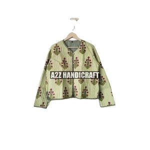 แจ็คเก็ตผ้าฝ้าย, เสื้อโค้ทกันหนาว, แจ็คเก็ตกลับด้านได้, เสื้อผู้หญิง, แจ็คเก็ตผ้าฝ้ายพิมพ์ดอกไม้, กระดุมใกล้กว่าสำหรับผู้หญิง - Product Image 1