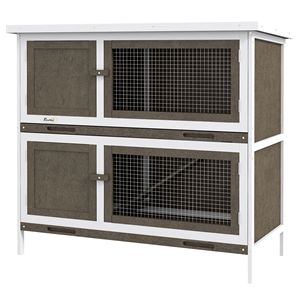 Casetta per Conigli Durevole Marrone da Interno/Esterno, Grande Gabbia in Legno con Rampa per Animali di Taglia Media, Ideale per l'Allevamento di Gatti - Product Image 1