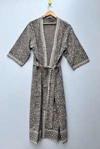 Bata Kimono de Algodón con Estampado de Bloques, Ropa de Dormir de Verano, Talla Única - Product Image 4