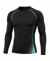 Rashguard pour homme à manches longues, col rond, écologique, anti-UV, séchage rapide, respirant, en spandex, noir avec dégradé turquoise