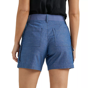 Shorts de bain taille haute pour femme, bleu uni, polyester/coton, séchage rapide, décontracté, avec poches, ceinture et braguette boutonnée, respirant, coupe classique - Product Image 4