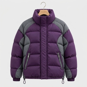 Veste matelassée unisexe couleur gris violet, manteau d'hiver à col montant, fermeture éclair, streetwear d'extérieur, étiquette privée personnalisée OEM ODM - Product Image 1