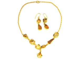 Conjunto de Collar y Aretes de Aro con Piedra Citrino y Baño de Oro de 18K, Estilo Bohemia, Joyería para Mujer, Regalo de Boda, para Ocasiones Especiales - Product Image 2