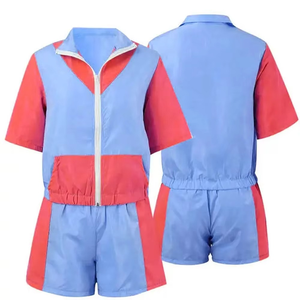 Conjunto corto de sudadera con capucha y cortavientos de bloques de color, personalizado, funcional, con cremallera, ligero, de nailon, para hombre, chándal de corte holgado, conjunto de verano. - Product Image 2