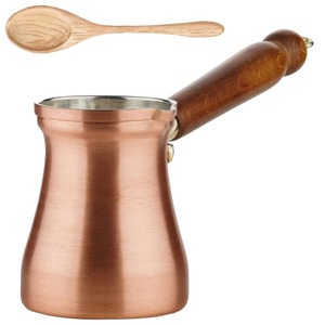 Calentador de café de metal cepillado, cafetera turca de cobre con mango de madera y cuchara, diseño tradicional para preparar café - Product Image 1