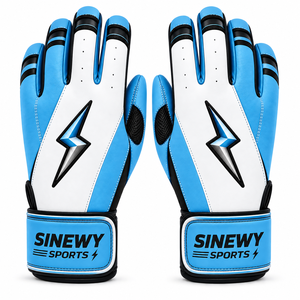 Guantes de Bateo Deportivos de Cuero SINEWY, Azul, Rojo, Blanco, Acolchados, Transpirables, con Cierre de Gancho y Bucle, Unisex, para Adultos, Entrenamiento, para Zurdos, Talla XL, XXL - Product Image 4