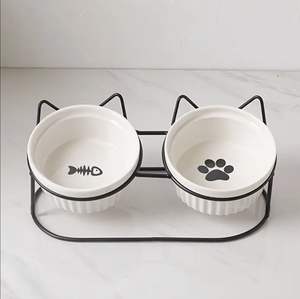 Soporte doble para tazones de mascotas, juego de tazones de cerámica para perros, tazón elevado para alimentar mascotas, tazón para mascotas con marco de metal, soporte elevado para alimentar perros - Product Image 1