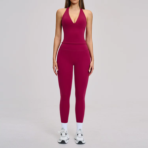 Conjunto de Yoga de 2 Piezas para Mujer, Talla Grande, Transpirable, 100% Poliéster, Cintura Elástica Acanalada, Largo Completo, Diseño Liso, 280g, Digital - Product Image 3