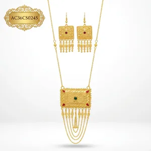 New Style Fashion Beautiful Design Brass Charm Necklace & Earrings Set Gold Plated Arabic Flower Shape <b>18</b> Inches <b>Wedding</b> Jewelry - Product Image 2