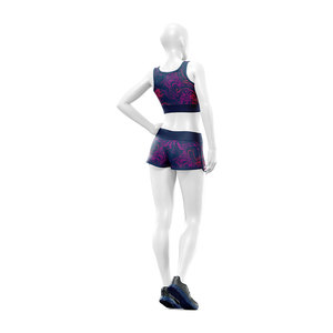 Ensemble de yoga personnalisé pour femmes, sublimé, 2 pièces, soutien-gorge de sport et short, vêtements de sport, fitness, activewear, séchage rapide, évacuation de la transpiration, OEM - Product Image 2