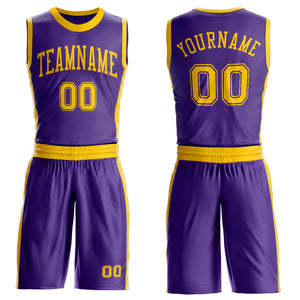 Conjunto de Uniforme de Baloncesto TriPro Sports Morado y Amarillo, Personalizable con Nombre y Número del Equipo, Malla Transpirable, Cuello Redondo, Poliéster/Algodón - Product Image 6